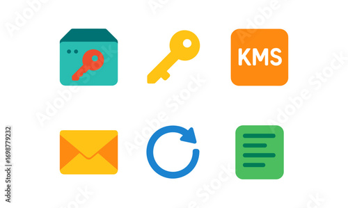 Colorful flat-style icons for security, communication, and system management