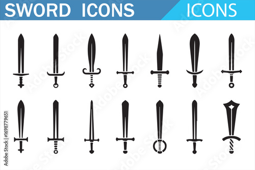 Vector illustration of sword silhouettes set for fantasy and medieval battle design