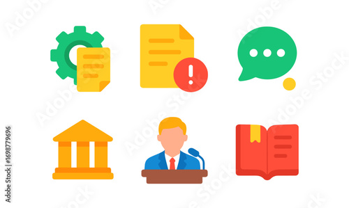 Colorful business and communication icons in flat design style