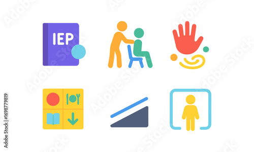 Inclusive education icons set: flat design symbolizing accessibility and support