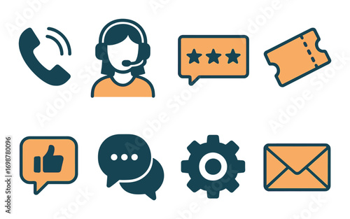 Customer service icons set featuring communication and support symbols