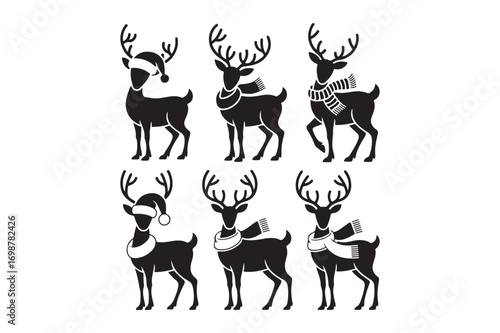 Collection of festive reindeer silhouettes with winter accessories
