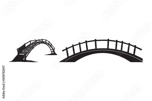 Two hand drawn arch bridges in black and white
