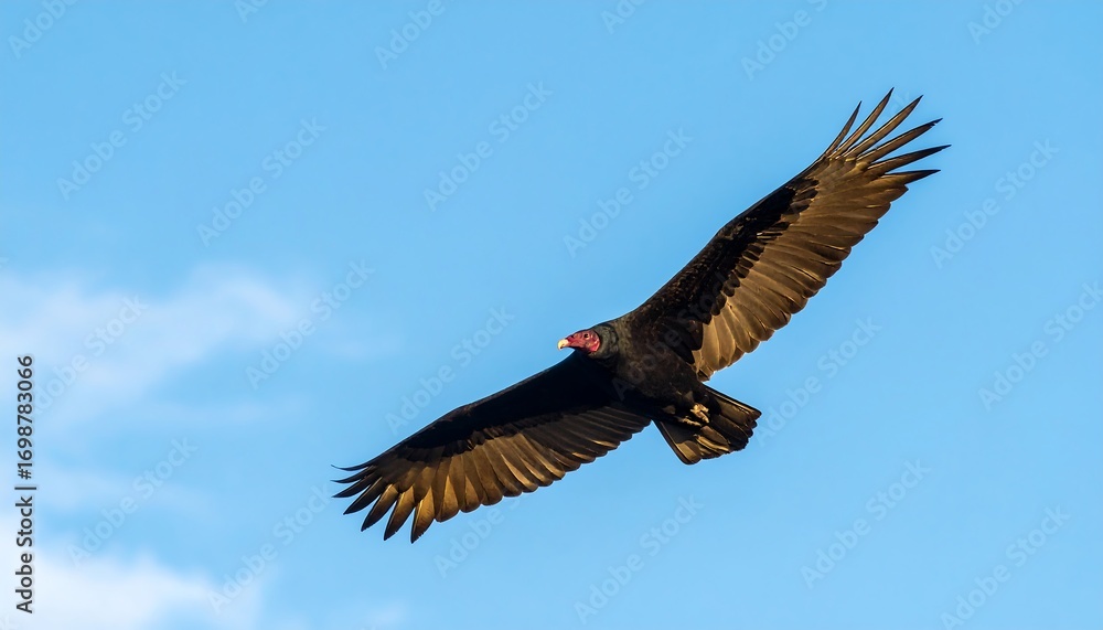 Fototapeta premium Dark bird soars in clear blue sky