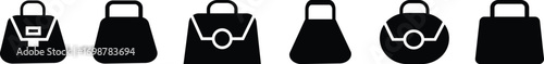 Black handbag icon set, purse and bag vector collection in flat style, minimalist fashion accessory group, modern silhouette symbols pack, elegant women bags synonym design