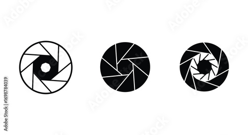 camera lens aperture settings shown in three different stages