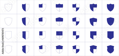 Modern blue and white shield logo design, secure protection emblem and safety icon set for branding and company identity Blue and white sheild logo, Shield icons set. Protect shield shield logo