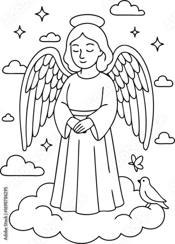Beautiful Angel coloring pages for kids with Christmas