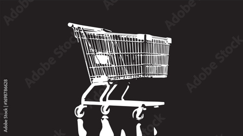 A 3D rendering of a white shopping cart on a pure black background 