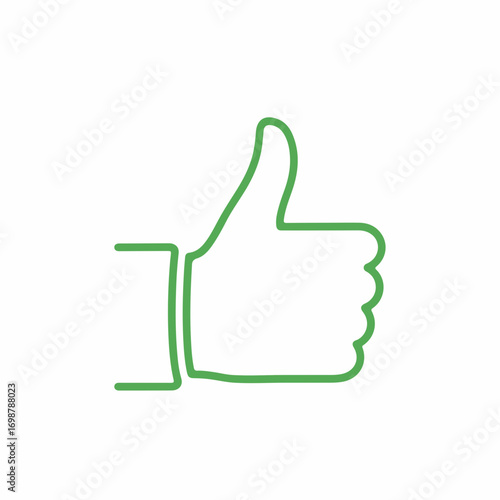 Hand with thumb up, showcasing approval gesture in clean green lines. Approval gesture conveys positive feedback and agreement. This approval gesture represents acceptance and agreement.