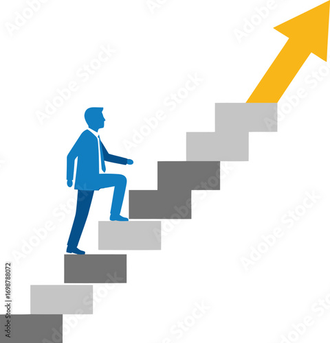 Businessman Climbing Stairs to Success, Career Growth & Advancement, Climbing the Ladder to Success, Steps to Success, Professional Growth & Development