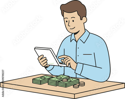 Man managing finances on tablet, Online banking and money, Financial planning, Digital wealth management, Budgeting with technology