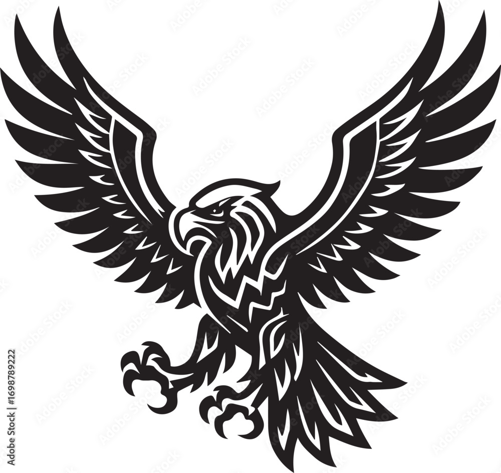 Fototapeta premium Tribal Eagle with Spread Wings – Stylized Black and White Vector Illustration