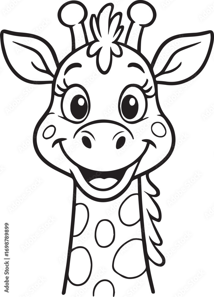 Obraz premium Cartoon Giraffe Head Illustration – Black & White Stylized Animal Line Art