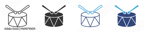 Drum with two drumsticks striking it icon set, vector illustration . 