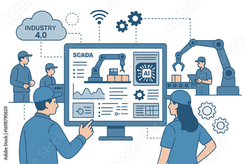 A team of operators manages the product line process, employing Industry 4