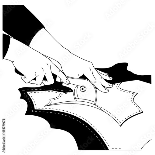 Leather craftsman round-knife cutting pattern piece silhouette vector with white background 