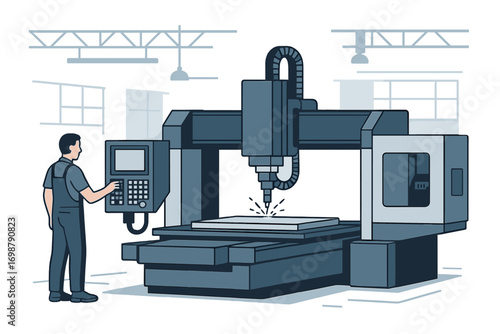 Modern factory features wide-format CNC machine tools in operation