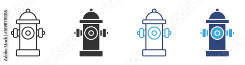 Set of fire hydrant icons. Fire hydrant silhouette, water hydrant symbol. Vector illustration.