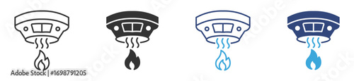 Fire smoke detector icon set in outline and flat style , vector illustration. 