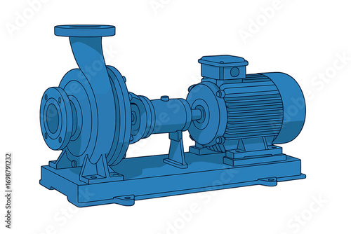 The blue centrifugal suction pump assembly, equipped with a bearing housing for water supply, is a horizontal casing pump used for irrigation and industrial liquid transfer, with a rotating rotor