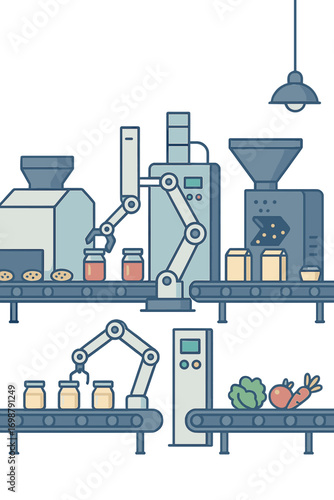 A state‑of‑the‑art food processing plant with an automated conveyor system running during the day