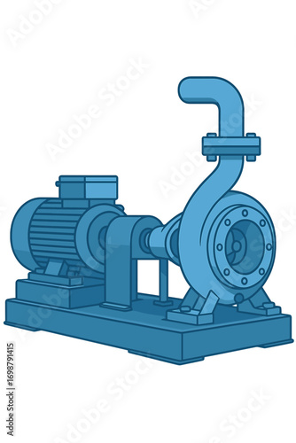 A close-up view of a blue water pump and motor in an industrial water treatment plant, highlighting key equipment for water processing