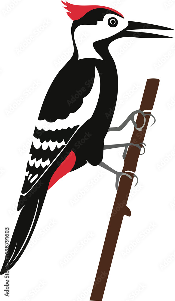 Obraz premium Illustration of woodpecker on a branch, silhouette