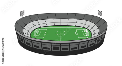a football stadium with green field and seating areas