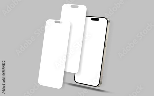 Realistic smartphone mockup. Mobile phone vector with isolated on white background. Device front view. 3D mobile phone with shadow. Realistic, high quality smart phone mockup for ui ux presentation.