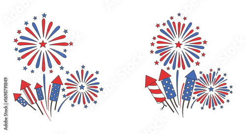 celebratory fireworks display with red white blue colors