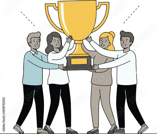 Team Success, Winning Team Trophy, Teamwork Award, Celebrating Victory, Group Achievement