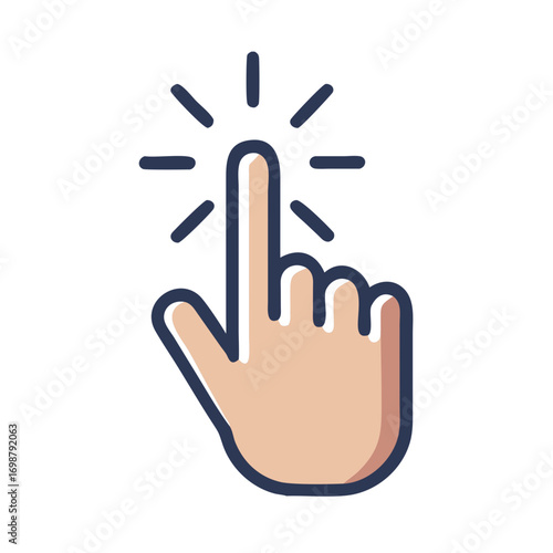 Illustration of a hand with the index finger extended as if pressing or selecting something visible