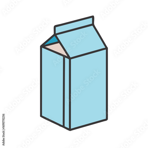 Illustration of a light blue carton with a black outline and a triangular opening at the top center