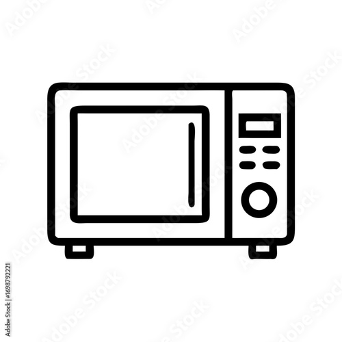 Illustration of a microwave oven with a control panel and a door in a minimalist style design