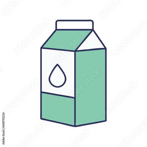 Illustration of a teal and white milk carton with a water droplet graphic on the front panel design