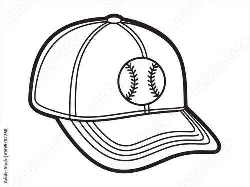 Sports cap coloring sheet black and white line art drawing for children’s activity