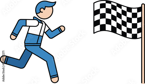 Runner Approaching Finish Line, Achieving Success: Business Concept, Competition Victory: Reaching the Goal, Person Running Towards Checkered Flag, Speed, Success and Determination