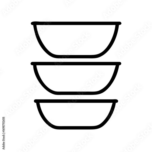 Three bowls stacked vertically in a simple line drawing with a minimalist and clean aesthetic design style