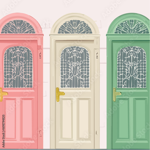 victorian front doors pink vector illustration for architectural and interior branding