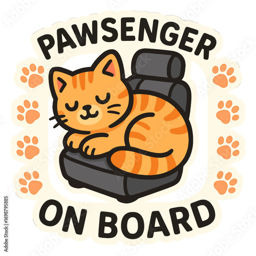 Adorable Orange Cat Pawsenger On Board Car Decal Sticker for Pet Lovers
