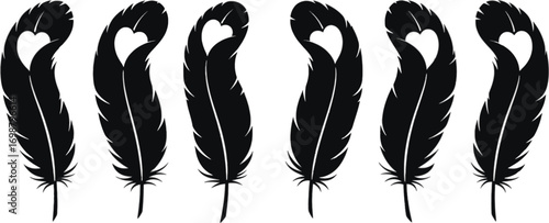 Vector art of elegant black feather with heart shape, a symbol of love and romance for valentines day or wedding