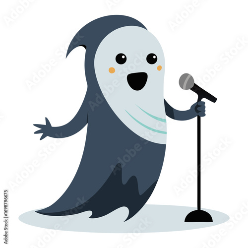 Vector illustration of a fictional ghost singing with a microphone