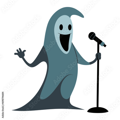 Vector illustration of a fictional ghost singing with a microphone