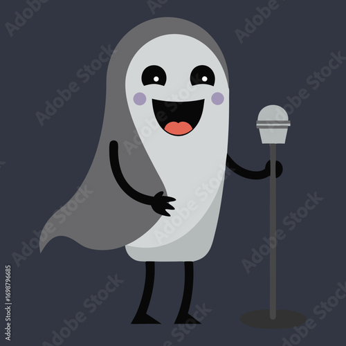 Vector illustration of a fictional ghost singing with a microphone
