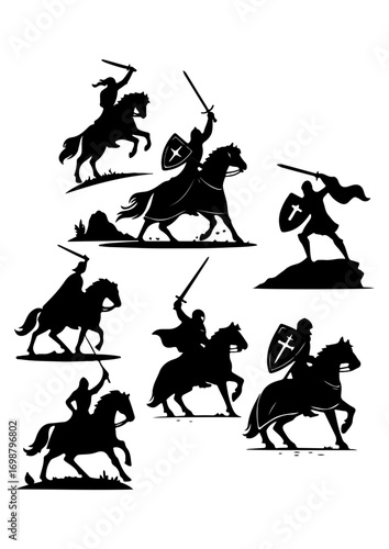 Medieval Knights Silhouettes on Horseback