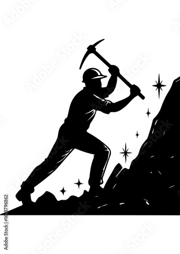 Miner Working with Pickaxe Silhouette
