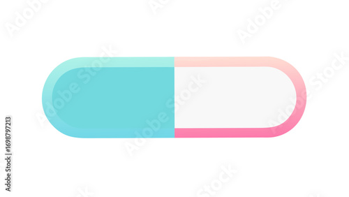 Isolated capsule pill with a light blue and white color scheme on a clean white background view