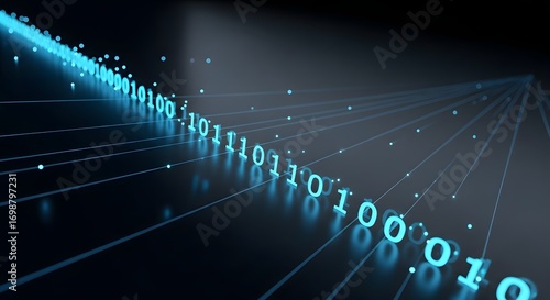 Wallpaper Mural Minimal futuristic visualization of glowing binary data stream flowing diagonally across a dark digital background with subtle light effects Torontodigital.ca