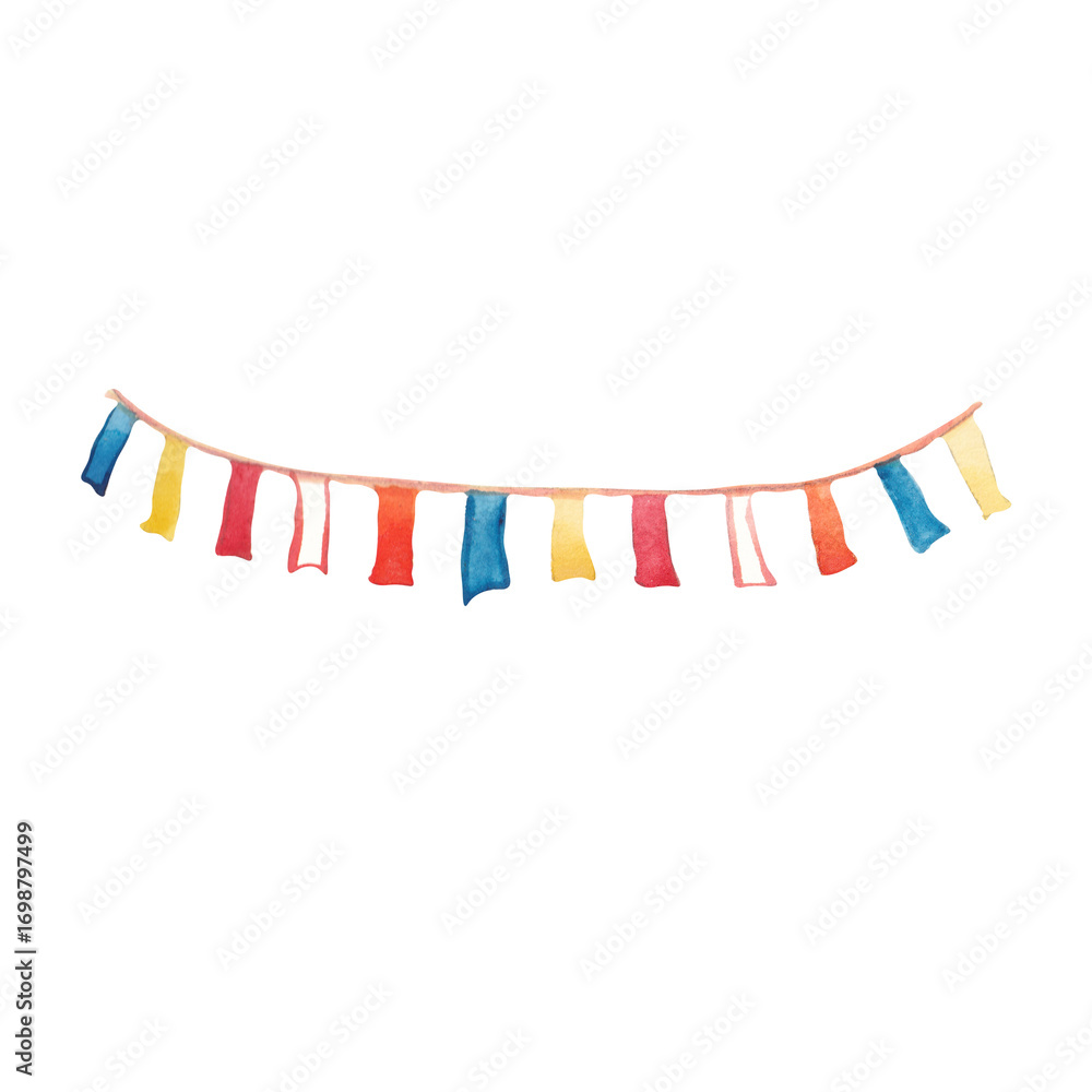 Obraz premium Watercolor illustration of a colorful flags. Hand-painted design inspired by Asian traditions, meditation and spiritual festivals.